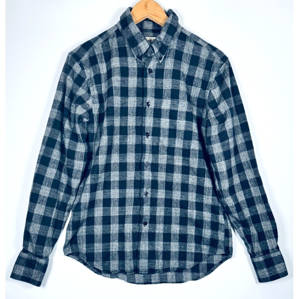 Naked and Famous Buffalo Plaid Flannel Shirt Medium Gray Black Brushed Cotton